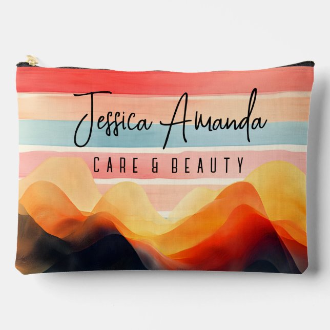 Personalized Bright Watercolor Colourful Stripe Accessory Pouch (Front)