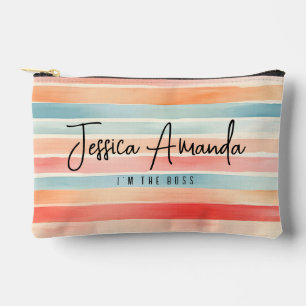 Personalized Bright Watercolor Colourful Stripe Accessory Pouch