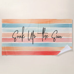 Personalized Bright Watercolor Colourful Stripe Beach Towel