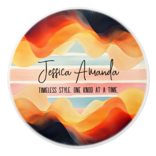 Personalized Bright Watercolor Colourful Stripe Ceramic Knob