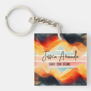 Personalized Bright Watercolor Colourful Stripe Keychain