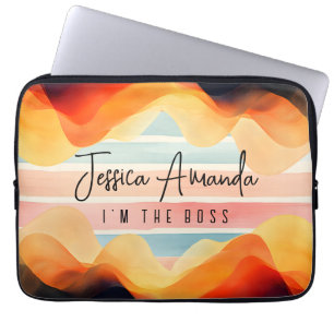 Personalized Bright Watercolor Colourful Stripe Laptop Sleeve