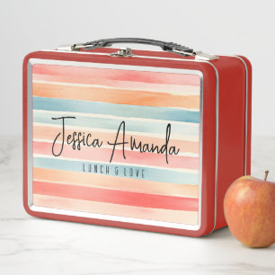 Personalized Bright Watercolor Colourful Stripe Metal Lunch Box