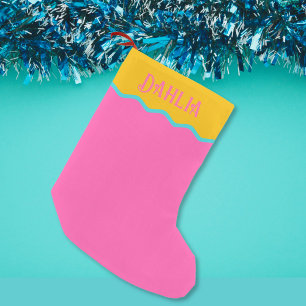Personalized Bright Wavy Hot Pink Turquoise Orange Small Christmas Stocking