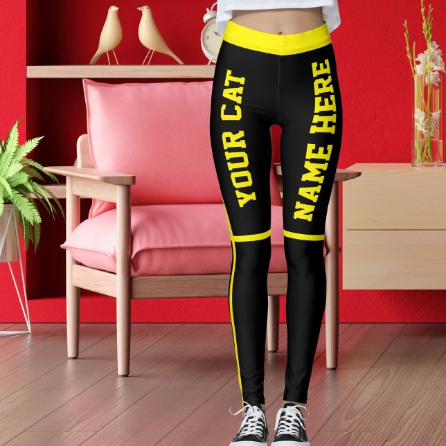 Personalized Bright Yellow Black Stripes Cat Names Leggings (Creator Uploaded)