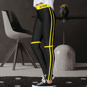 Personalized Bright Yellow Black Stripes Pet Mom Leggings
