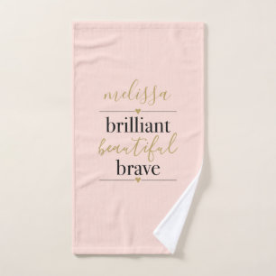 Personalized  Brilliant Beautiful Brave Blush Pink Bath Towel Set