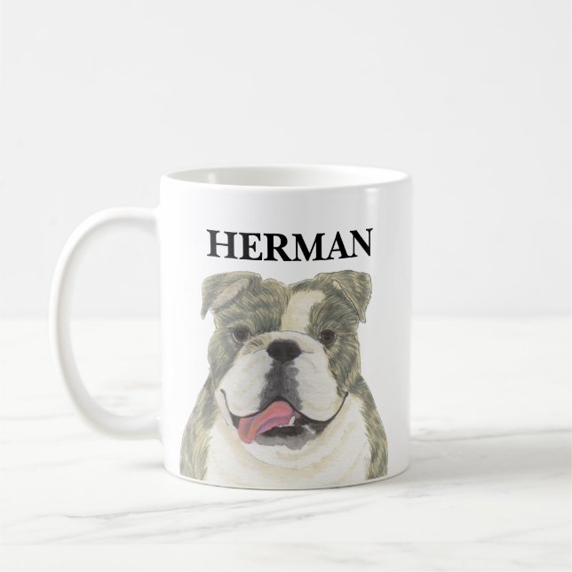 Personalized Brindle English Bulldog Coffee Mug (Left)