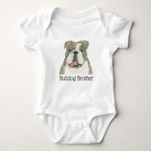 Personalized Brindle & White English Bulldog Dog Baby Bodysuit