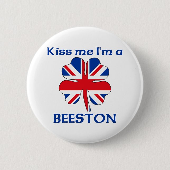 Personalized British Kiss Me I'm Beeston 2 Inch Round Button (Front)