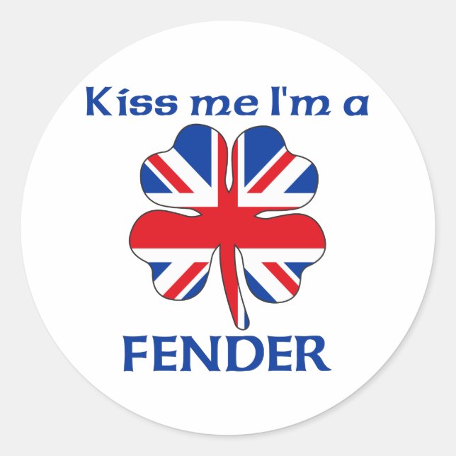 Personalized British Kiss Me I'm Fender Classic Round Sticker (Front)