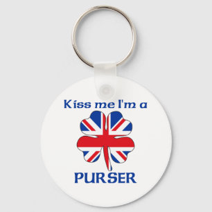 Personalized British Kiss Me I'm Purser Keychain