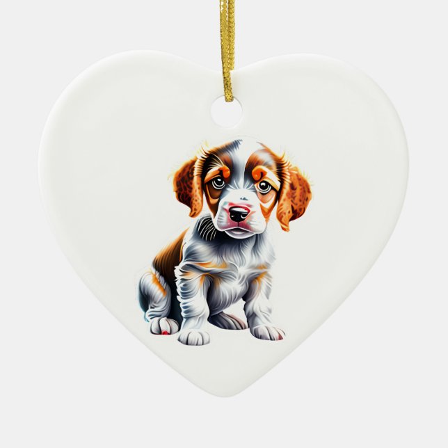 Personalized Brittany Puppy Ceramic Ornament (Front)