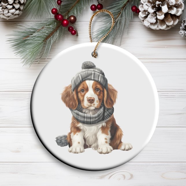 Personalized Brittany Spaniel Dog Art Ceramic Ornament (Creator Uploaded)