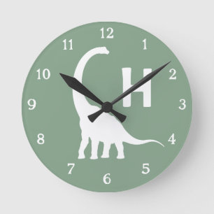 Personalized Brontosaurus Kids Wall Clock Sage Gre