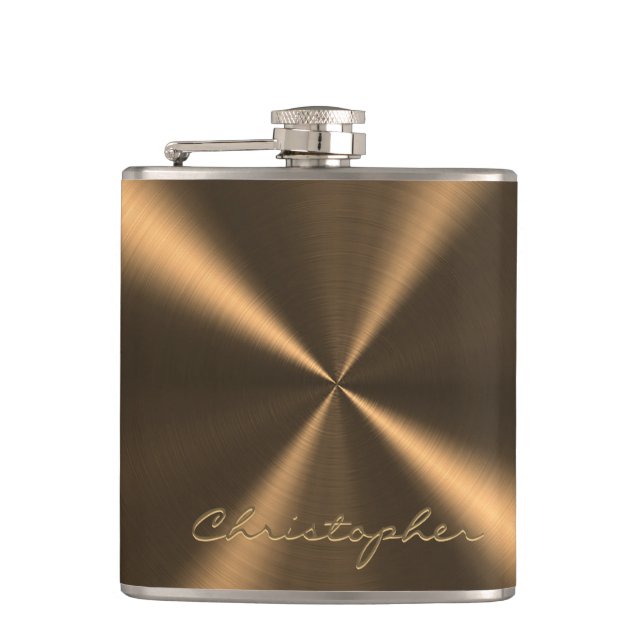 Personalized Bronze Metallic Radial Texture Hip Flask (Front)