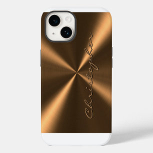 Personalized Bronze Metallic Radial Texture iPhone 14 Case