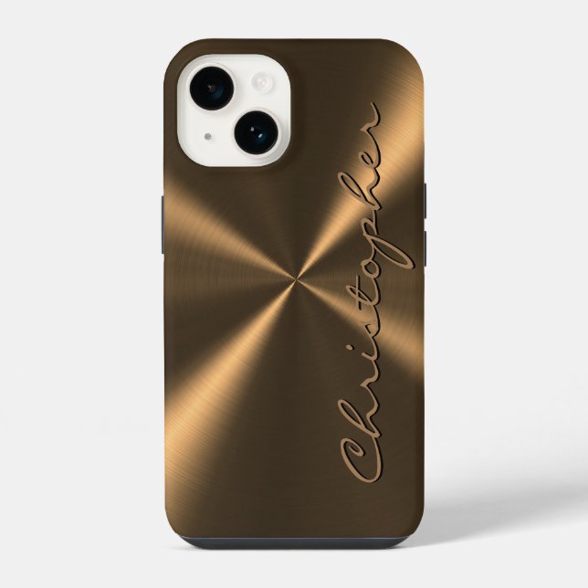 Personalized Bronze Metallic Radial Texture iPhone Case (Back)