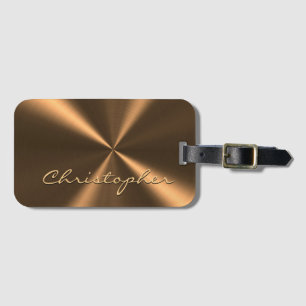 Personalized Bronze Metallic Radial Texture Luggage Tag