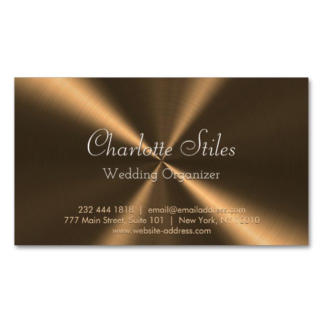 Personalized Bronze Metallic Radial Texture Magnetic Business Card (Front)
