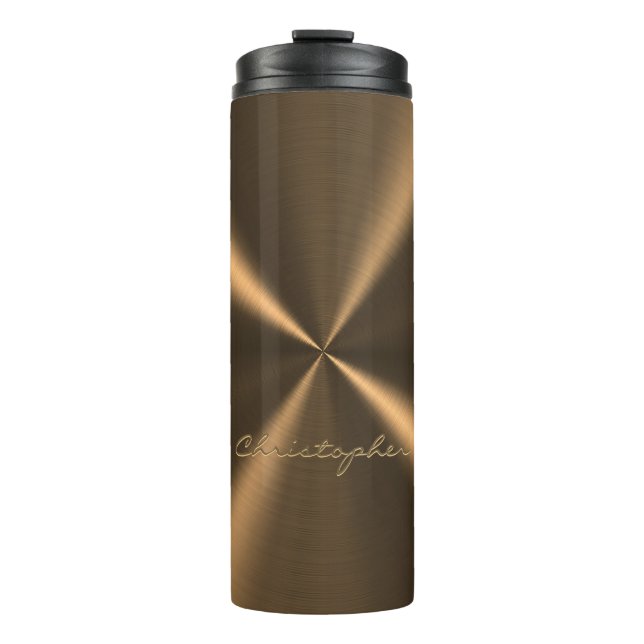 Personalized Bronze Metallic Radial Texture Thermal Tumbler (Front)