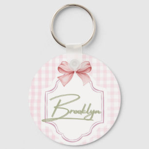 Personalized Brooklyn Baby Girl Nursery BowGingham Keychain