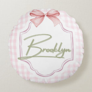 Personalized Brooklyn Baby Girl Nursery BowGingham Round Pillow