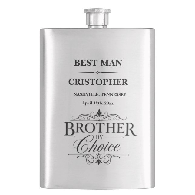 Personalized Brother By Choice Best Man Hip Flask (Front)