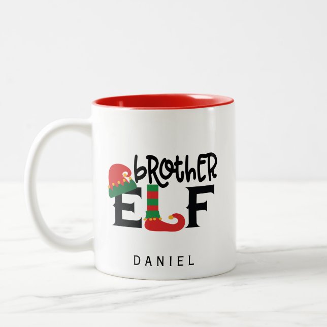 Personalized Brother Elf Two-Tone Coffee Mug (Left)