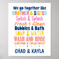 Personalized Brother & Sister Bathroom Colorful Po