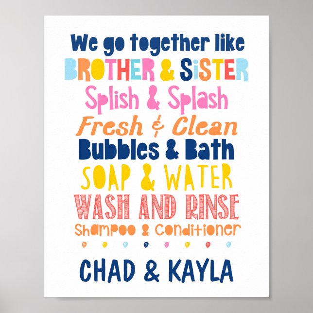 Personalized Brother & Sister Bathroom Colorful Po Poster (Front)