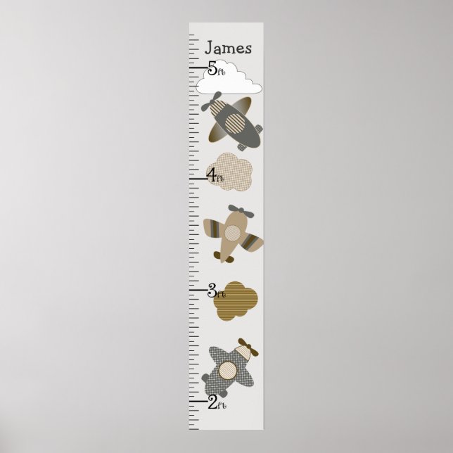 Personalized Brown Airplanes Growth Chart/Poster Poster (Front)