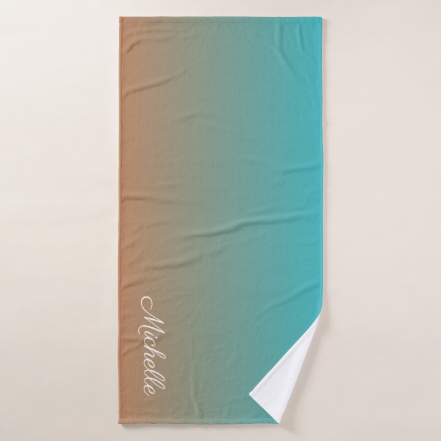 Personalized brown and blue ombre bath towel (Bath Towel)