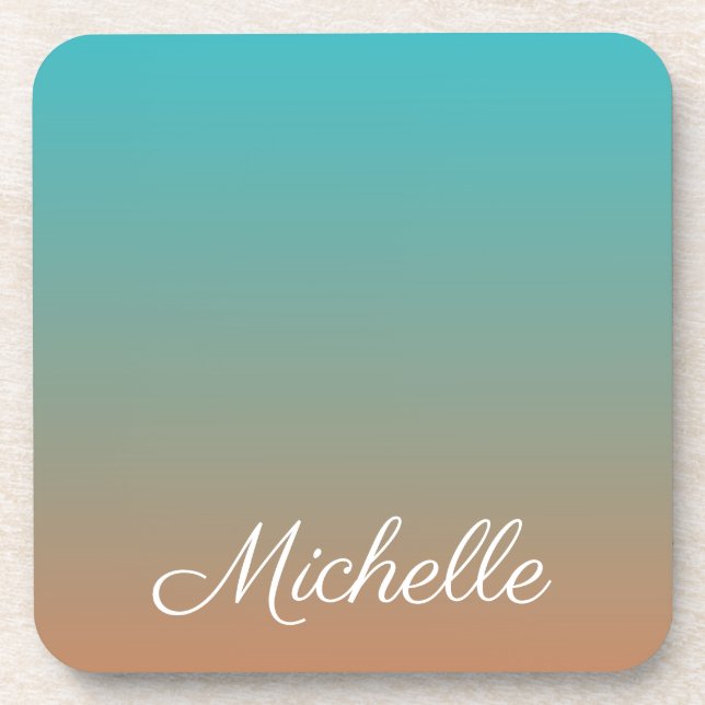 Personalized brown and blue ombre coaster (Front)