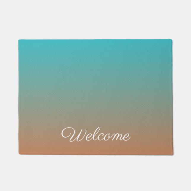Personalized brown and blue ombre doormat (Front)