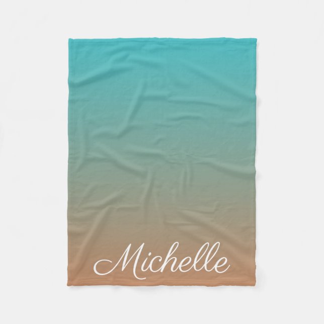 Personalized brown and blue ombre fleece blanket (Front)