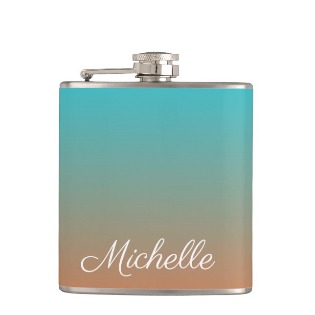 Personalized brown and blue ombre hip flask (Front)