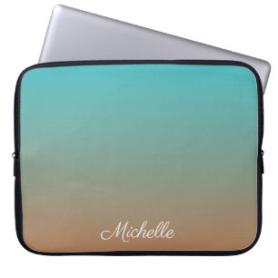 Personalized brown and blue ombre laptop sleeve