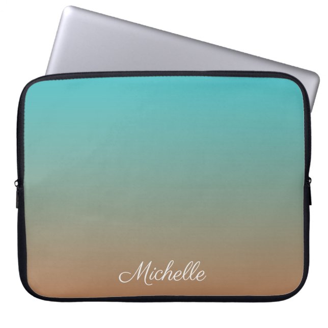 Personalized brown and blue ombre laptop sleeve (Front)
