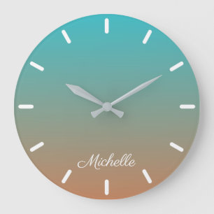 Personalized brown and blue ombre large clock