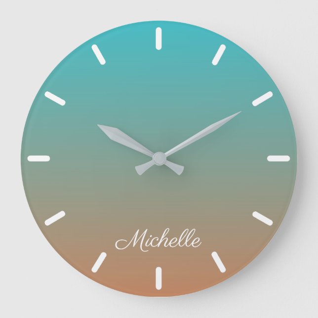 Personalized brown and blue ombre large clock (Front)