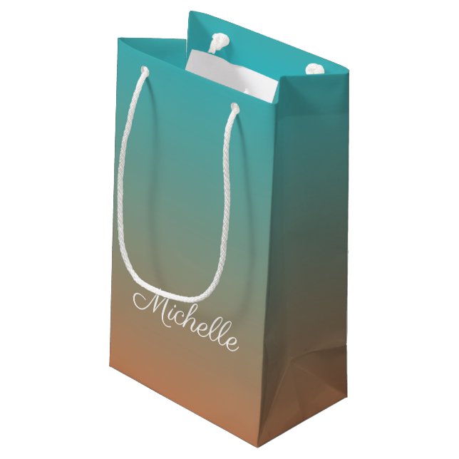 Personalized brown and blue ombre small gift bag (Back Angled)