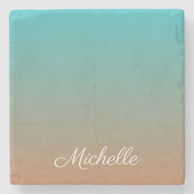 Personalized brown and blue ombre stone coaster (Front)