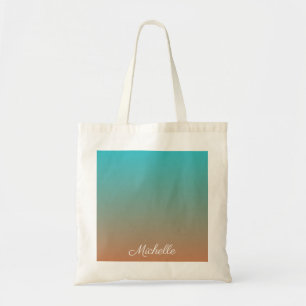 Personalized brown and blue ombre tote bag