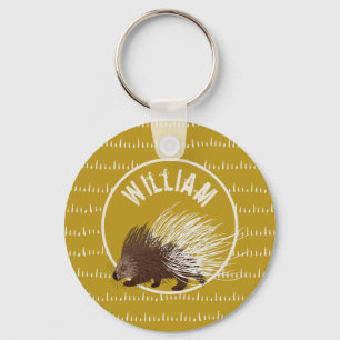 Personalized Brown and Mustard Porcupine Keychain