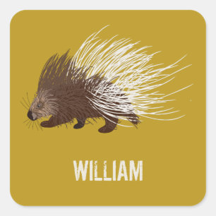Personalized Brown and Mustard Porcupine Square Sticker
