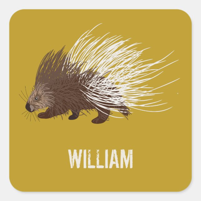 Personalized Brown and Mustard Porcupine Square Sticker (Front)