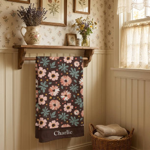 Personalized Brown and Pink Floral Bath Towel