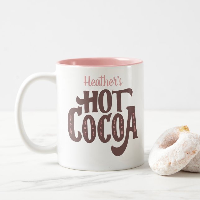 Personalized Brown and Pink Hot Cocoa Two-Tone Coffee Mug (With Donut)