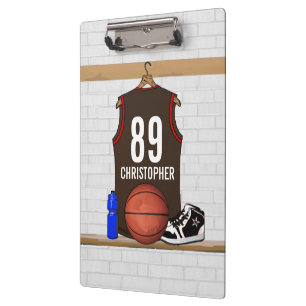 Personalized Brown and Red Basketball Jersey Clipboard